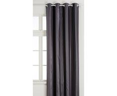 Home Maison 09375-8-AL Voilage Jacquard Rayure Chenille Verticale avec Oeillets Ronds Noir/Argent 135 x 260 cm