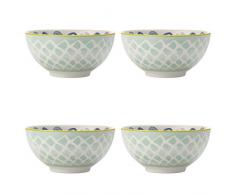 Maxwell Williams 5251646 Laguna Lot de 4 bols en porcelaine peinte à la main Motif marina Vert clair/blanc 12,5 cm
