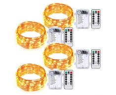 Umi. by Amazon - Guirlandes fÃ©eriques Ã 50Â LED de couleur unique, 5Â m, fonctionnent avec batterie et tÃ©lÃ©commande de rÃ©glage de la minuterie, intÃ©rieur ou extÃ©rieur, lot de 4
