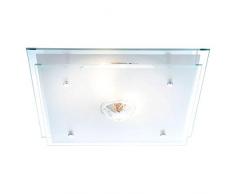 Plafonnier métal, chrome, clair-satiné, cristal bord de miroir, LxLxH:320x320x110, excl. 2xE27 ILLU 60W 230V