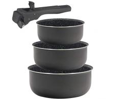 Set de 3 casseroles Ã16 + 18 + 20 cm aluminium pressÃ© compatible induction Click & Cook noir avec poignÃ©e Click & Cook