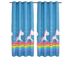 vidaXL 132414 Lot de 2 Rideaux occultants imprimés pour Enfants 140 x 240 cm Bleu Motif Licorne Multicolore 140 x 240 cm