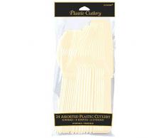 amscan Jeu de 24 Couverts en Plastique Ivoire