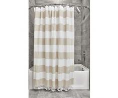 iDesign rideau douche, rideau de bain chic 183,0 cm x 183,0 cm en coton et polyester, blanc et couleur crème