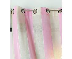 Linder Voilage à Rayure, Polyester, Rose et Beige, 140x280 cm