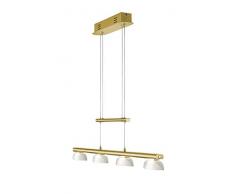 TRIO, Suspension, Senator incl. 4 x LED,SMD,4,5 Watt,3000K,430 Lm. Verre mat, Blanc, Corps: metal, Laiton mat L:90,0cm, L:8,0cm, H:160,0cm IP20,OSRAM Inside,Hauteur rÃ©glable,Interrupteur tactile 4 niveaux