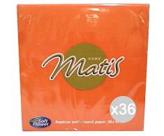 Matis Set de 36 Serviettes 38 x 38 Orange 40 pièces 2 Plis colorés Cuisine et Table