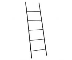 iDesign échelle porte serviette, grand accroche serviette en métal inoxydable, porte serviette salle de bain sur pied à 5 barreaux, noir mat