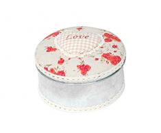 Home Love Boîte Ronde, Tissu, Argent/Beige, 13 x 9 cm