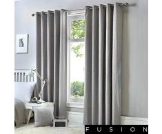 Fusion Rideaux Ã Åillets doublÃ©s Sorbonne. Couleur Unie en Coton, Coton, Silver, 90x90 (229 x 229 cm)