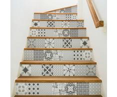 Stickers adhésifs escalier carrelages | Sticker Autocollant contremarche Carreaux de ciment â Stickers contremarche carrelages | Escalier carreaux de ciment adhésif - azulejos â 15 x 105 cm - 2 bandes