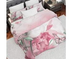 PETTI Artigiani Italiani - Housse de Couette, Lit (90x200), Papillons Roses, Tissu 100% Satin Frais, 100% Made in Italy