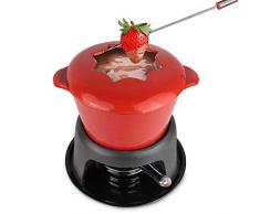 Sotech - Fondue electrique,Service Ã Fondue en Fonte pour 6 Personnes, Appareil a fondue,DIY Fonte fond de chocolat, Fondue savoyarde avec brÃ»leur et fourchettes, Rouge ÃmaillÃ©