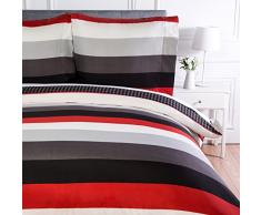 AmazonBasics Parure de lit avec housse de couette en microfibre, 240 x 220 cm, Rayures rouges simples