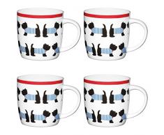 Kitchencraft Fine Debout Westies Dog-Patterned Corps Tasses, 425Â ML (Lot de 4), en Porcelaine, Blanc, 8.9Â x 12.4Â x 9Â cm
