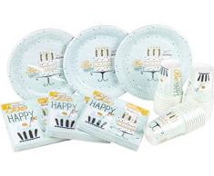 Heku 30005 Vaisselle de fête jetable Jeu de 120 pièces avec assiettes, gobelets et serviettes Birthday Mint