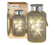Anika 63560Â Vis et boulon 5Â Ã piles LED chaleureuse lumiÃ¨res Ã effet Ã©toile Ã lintÃ©rieur Corde Ã manche Lanterne, verre, transparent/blanc