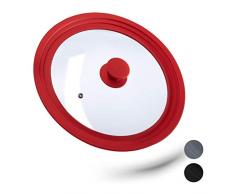 Relaxdays 10027989_47 Couvercle, Verre Rebord dégradé en Silicone, casseroles et poêles 26-30 cm, HxD5x31,5cm,Rouge