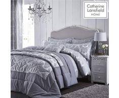 Catherine Lansfield - Parure de lit Jacquard, damassée, Argent, Polyester, Silver, King Duvet
