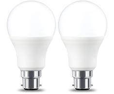AmazonBasics Ampoule LED Ã baÃ¯onnette B22, 9 W (Ã©quivalent ampoule incandescente de 60W), [Classe Ã©nergÃ©tique A+], Non compatibles avec variateur dintensitÃ©, Blanc Chaud - Lot de 2