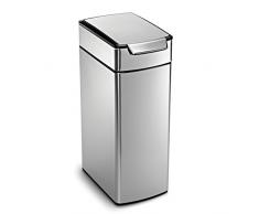 simplehuman, poubelle Ã©troite Ã touch-bar, acier inoxydable brossÃ©, 40 litres