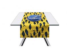 Excelsa Afrika Poissons Chemin de Table 100% Coton Jaune et Bleu 45 x 140 cm