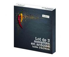 Ardtime LT3CA24 Lot de 3 Assiettes en Ardoise Naturelle 24 x 24 cm