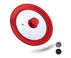 Relaxdays 10027987_47 Couvercle Flexible, Verre, Universel, Rebord Silicone, Trou de Vapeur, Casseroles, poÃªles, D 20-24 cm, Rouge