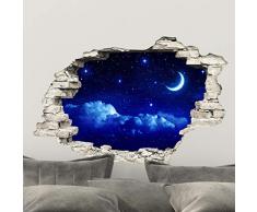 Stickers muraux Chambre Adulte - Adhesif Mural Effet 3D | Sticker Mural - Autocollant Mural Ciel & Lune - Stickers Muraux Cuisine - DÃ©coration Murale Trompe lÅil Salon - Autocollants Muraux 60x90cm