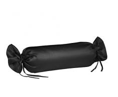 Fleuresse Taie de traversin Couleurs Satin Uni 9100-941, Satin Mako 40x15 cm Couleur Noir, 100% Coton