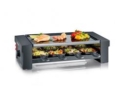 SEVERIN Gril Raclette Pizza avec Plaque de Cuisson Réversible, 1 150 W env., Inclus : 8 Poêlons, Moule à Pizza et 8 Spatules Bois, RG 2687