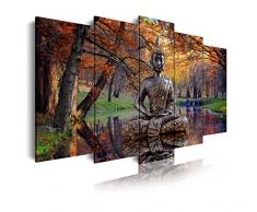 Dekoarte 17 - Tableau moderne sur toile monté sur cadre en bois 5 pièces, style zen - feng shui bouddha, 150x80cm