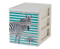 Iris Ohyama, étagère de bureau design 3 tiroirs - Style Chest - SCF-A5, plastique, thème Zèbre, 6 L, 19,1 x 25,8 x 22 cm