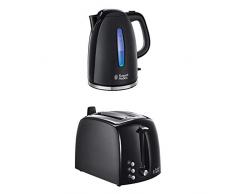 Russell Hobbs Set Petit Déjeuner Bouilloire et Grille Pain Toaster XL Texture Noir - 22591-70 et 22601-56