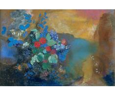 Legendarte PL-088 Tableau Ofelia Entre Les Fleurs. Impression numérique sur Toile. Odilon Peinture Ronde Multicolore 60 x 90 cm