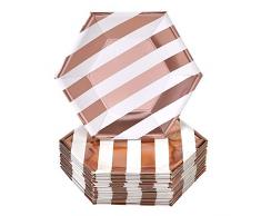 ASSIETTES à DESSERT JETABLES | 24 PCS | Faites de matériaux cartons robustes | Stripe â Or rose | 19 cm