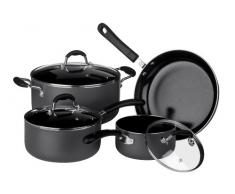 Premier Housewares 0408205 Batterie de Cuisine Lot de 4 Pièces 3 Casseroles + 1 Poêle en Aluminium/Revêtement en Céramique Manches en Silicone + Couvercles en Verre