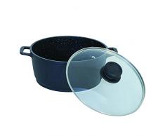 MSV 110433 faitout Fonte dalu revetement Pierre 28cm + couv. Verre, Aluminium/Bakélite Anti Adhésif, Noir