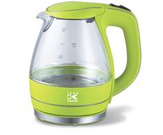 Team Kalorik Bouilloire Ãlectrique sans Fil 1.5 Litre en Verre/Inox, 2200 W, Filtre Ã Particules, Vert pomme, TKG JK 1022 AG