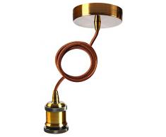 Suspension Douille Filetée E27 + Pavillon Métal Antique + Câble Textile Marron L1M