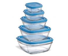 Duralex - Service de 5 Saladiers bol carrÃ© avec couvercles bleu Lys