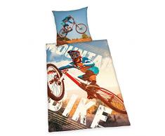 Herding YOUNG COLLECTION Parure de Lit Réversible, VTT, Housse de Couette 135 x 200 cm, Taie dOreiller 80 x 80 cm, Coton/Renforcé