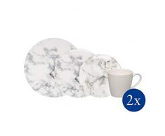 like. by Villeroy & Boch - Marmory ensemble de vaisselle 8 pièces, assiette, assiette pour le petit déjeuner, tasse à café et soucoupe aspect marbré, adapté au lave-vaisselle, noir