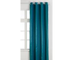 Home Maison 09375-8-AL Voilage Jacquard Rayure Chenille Verticale avec Oeillets Ronds Bleu Canard/Argent 135 x 260 cm
