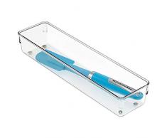iDesign range couvert, long rangement tiroir en plastique, casier rangement plastique compartimenté pour les tiroirs, transparent