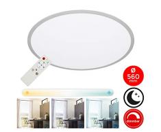 Briloner Leuchten 7169-014 Plafonnier, Panneau LED dimmable, avec contrôle de la température de Couleur, Fonction veilleuse et télécommande. 36 Watts, 4000 lumens, Blanc/Argent, à 56cm