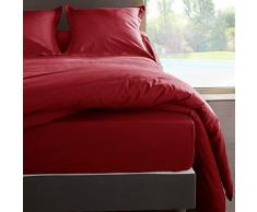 Vent Du Sud Drap Housse Uni en Coton Percale, Rubis, 200x160 cm