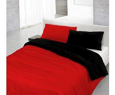 Italian Bed Linen CP-NC-rosso/nero-1P Natural Color housse de couette double-face couleur unie avec taies doreiller, 100Â % Coton, Rouge/Noir, single