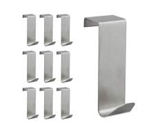 Relaxdays 10027719 Patères, Lot de 10, pour accrocher, Crochets à vêtements de Porte et Armoire, rainure de 2 cm, Acier, argenté, INOX, métal