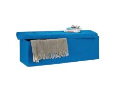 Relaxdays Banc de rangement pliable avec repose-pieds en tissu Bleu Taille L